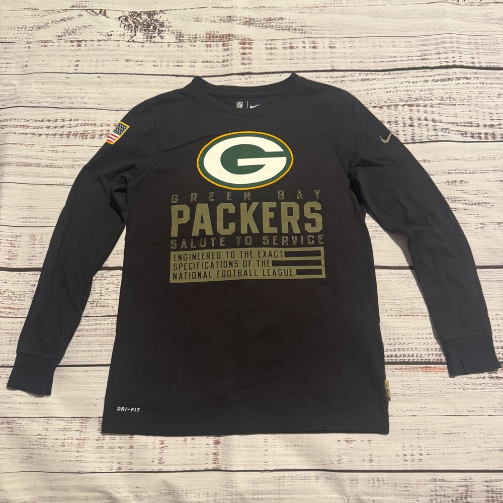 Nike Green Bay Packers Dry Fit NFL Salute to Service Black Shirt Youth Size M